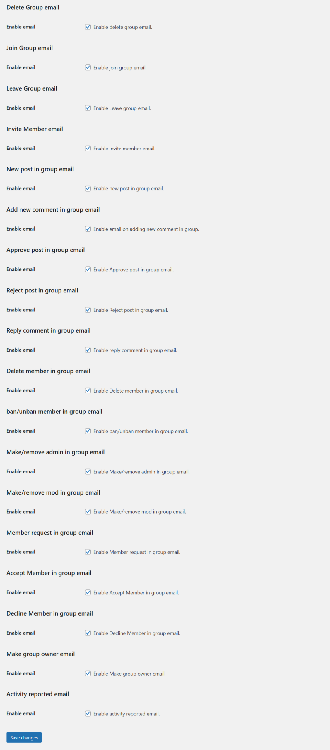 UsersWP Groups Email Settings Panel