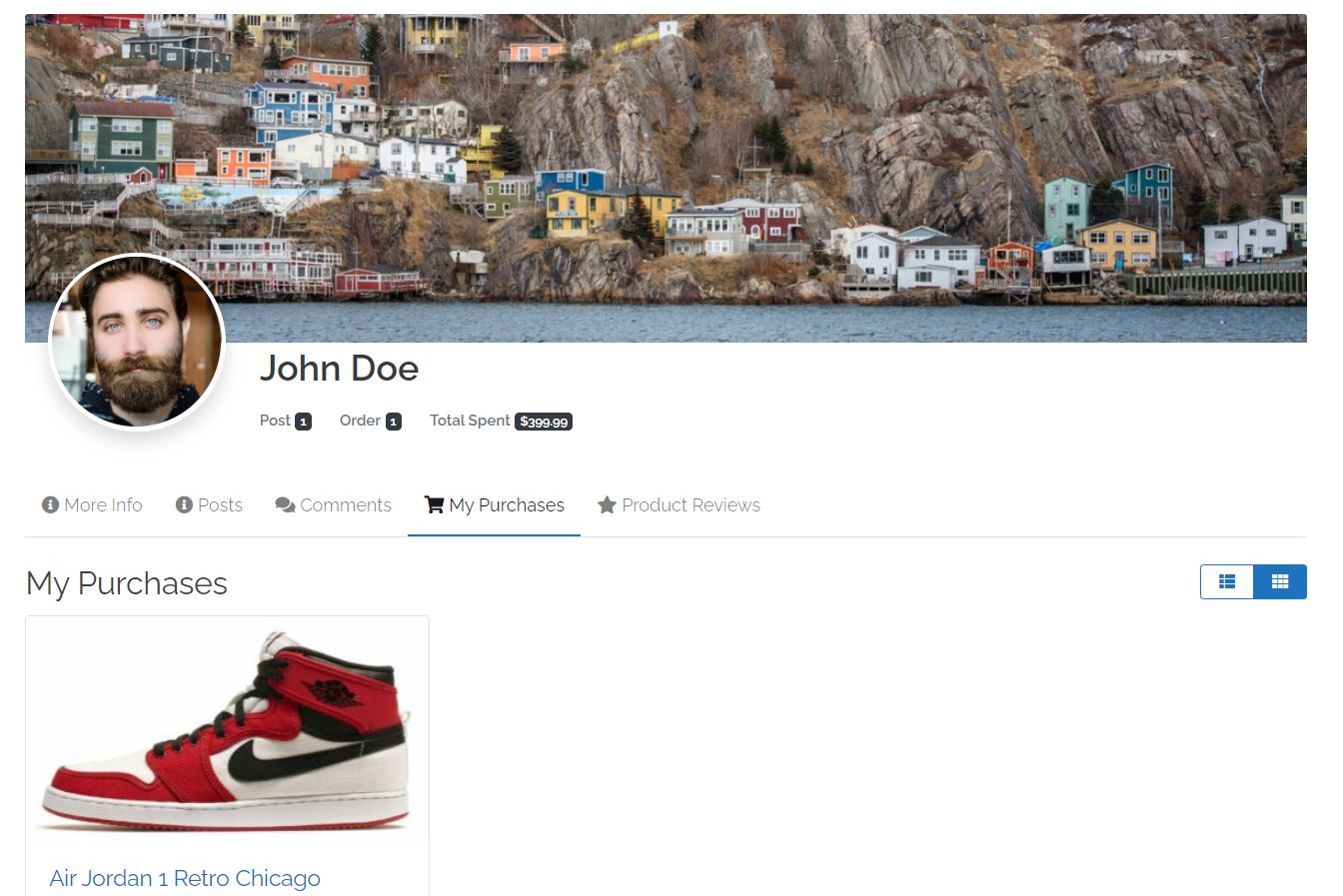 UsersWP WooCommerce user profile tabs my purchases