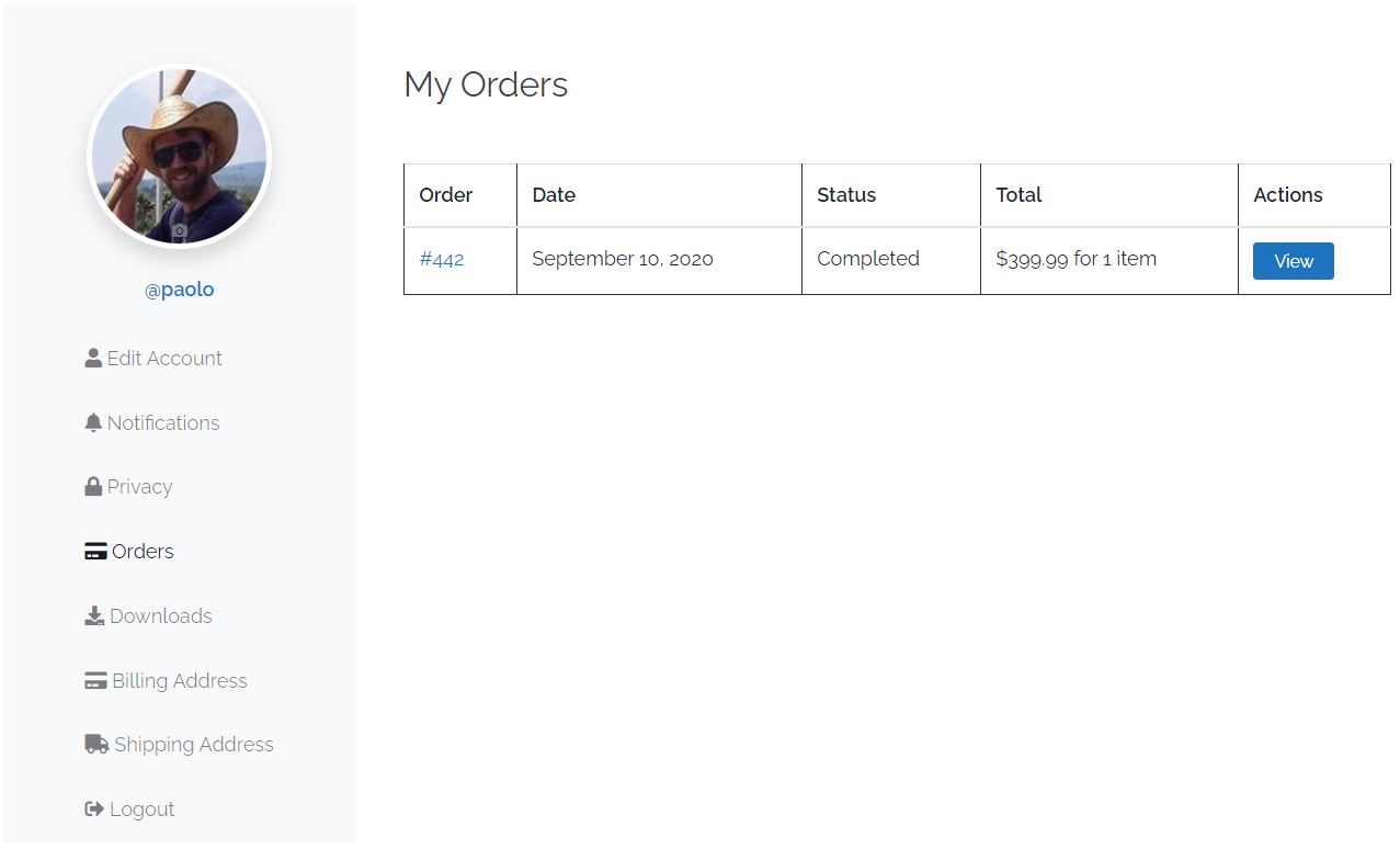 UsersWP WooCommerce account orders